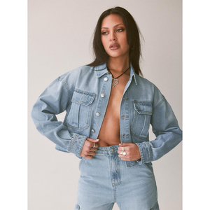Chaqueta vaquera lavada con ácido desgastada personalizada OEM unisex, abrigos, chaqueta vaquera de trabajo para mujer con relleno de algodón, teñida en otoño - Product Image 2