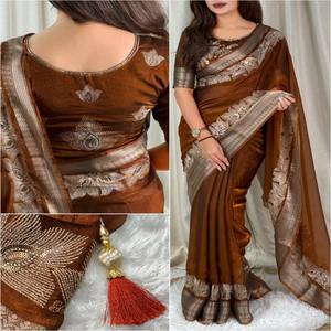 VASTRA COTTAGE Fandy Silk Designer Saree With Dual Zari Embroidered Work Weaving Border Fancy Tassel Pallu And Matching Blouse - Product Image 5
