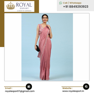 ส่าหรีผ้าไหมซาตินพร้อมปักลายและขอบดีไซน์ดึงดูดใจสำหรับงานแต่งงานและงานปาร์ตี้ - Product Image 3