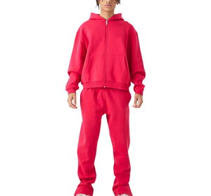 Alta calidad 2025 nueva llegada Unisex elegante 100% algodón 350gsm chándal acampanado de talla grande estampado cálido invierno 2 piezas de lana - Product Image 1