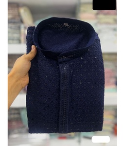Chikankari kurta ชุดเสื้อกางเกงลำลองสำหรับผู้ชายสไตล์อินเดียสำหรับงานแต่งและงานเทศกาล - Product Image 1