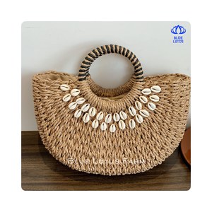 กระเป๋าหิ้วผักตบชวาถักด้วยงานฝีมือที่หรูหราโครงสร้างน้ำหนักเบาออกนอกสถานที่ทุกวันช้อปปิ้ง - Product Image 1