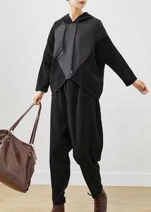 Ever Glow <b>Plus</b> <b>Size</b> Women's Hooded Oversized Sweatshirt Asymmetric Knitted Long Sleeve Solid Black Autumn Casual Pullover - Product Image 3