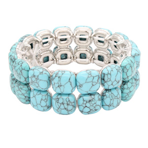 Bracciale con perline turchese placcato Anti-argento stile bohémien oro e diamanti braccialetti religiosi accentuati - Product Image 1