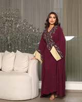 Abaya Caftan Longue Islamique Modeste en Chiffon Uni, Ornée de Perles, Manches Droites, Longueur Ras du Sol, 100% Lavable, Idéale pour Soirées et Cérémonies