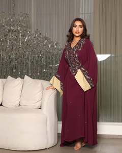 Longue robe islamique modeste, élégante, pour soirée, en mousseline de soie, caftan abaya pour kaftan farasha, avec manches longues, longueur au sol - Product Image 1