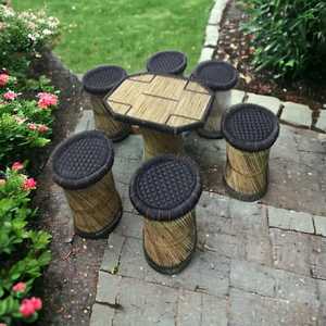 คุณภาพสูงเป็นมิตรกับสิ่งแวดล้อมไม้ไผ่ออตโตมันชุดตารางสําหรับในร่มกลางแจ้งระเบียงสวนคาเฟ่หรือสนามหญ้า - Product Image 4