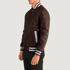 Veste universitaire de baseball à manches en cuir Blouson bombardier universitaire Letterman en PU Veste universitaire de baseball pour hommes décontractée - Product Image 2
