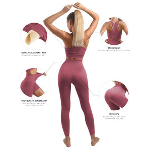 Ropa deportiva de cintura alta, conjuntos de Yoga de 2 piezas/ropa deportiva de talla grande personalizada para mujer al por mayor, Parte delantera transpirable - Product Image 2