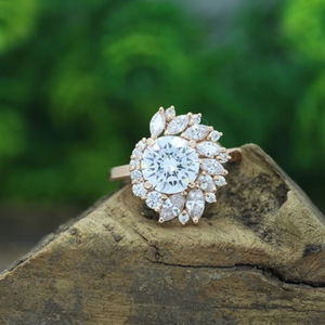 14K oro corte laboratorio crecido diamante Marquesa racimo anillo de compromiso diseño único joyería fina para fiesta boda aniversario regalo - Product Image 1