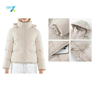 Chaqueta Corta Acolchada para Mujer, Abrigo Acolchado Cálido de Invierno, Ribete de Piel de Oveja, Relleno de Algodón, Bordado, Cuello Desmontable, Bolsillos con Cremallera - Product Image 3