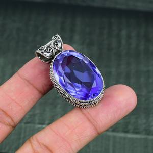Colgante de tanzanita natural hecho a mano, colgante de plata de ley 925, joyería elegante, collar de piedras preciosas, regalo de joyería de diseñador antiguo - Product Image 4