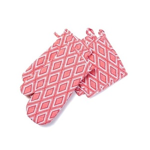 Conjunto de soporte para horno de cocina, conjunto de 4 botes de algodón rosa con estampado de diamantes de coral, con certificado CE personalizado - Product Image 1