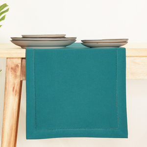 Camino de mesa de algodón 100% con detalle de dobladillo de 14x72 pulgadas verde azulado para el Día DE LOS Caídos de Primavera Verano-Diseño de dobladillo sólido - Product Image 1