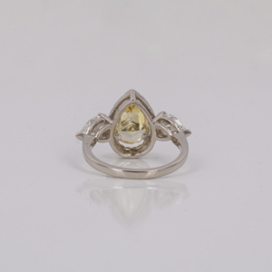 Yellow Pear Cut Lab Created Diamond Three Stone Halo Engagement Ring Round Cut Diamond 14KT Solid Gold Anniversary Gift Ring - Product Image 5