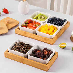 Elegante cuenco de postre de bambú de cerámica, bandeja de aperitivos multicompartimento para fiestas y eventos - Product Image 6