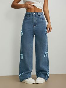 <span class=keywords><strong>Jeans</strong></span> de Mujer de Corte Recto que Favorecen la Figura, Cintura Media, con Decoración de Lazo, Pantalones de Mezclilla para Mujer, Estilo Urbano, Gran Venta 2026 - Product Image 3
