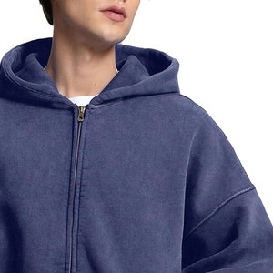 Sweat à capuche imperméable en molleton 100% coton, streetwear personnalisé, hiver, broderie de patchs usés, lavage à l'acide, délavé au soleil, poids lourd pour homme - Product Image 6