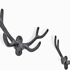 ตะขอเสื้อโค้ทเหล็กหล่อสีดำวินเทจสไตล์เขากวาง-บ้านไร่ที่ทนทานและเรียบง่ายใช้งานง่ายสำหรับเสื้อโค้ทและหมวก - Product Image 1