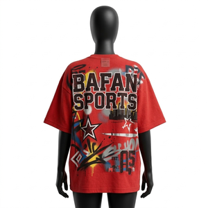 T-shirt respirant en polyester 200 GSM coupe ample pour homme, rouge, avec impression graphique par sublimation, t-shirts oversize en coton pour femme - Product Image 3