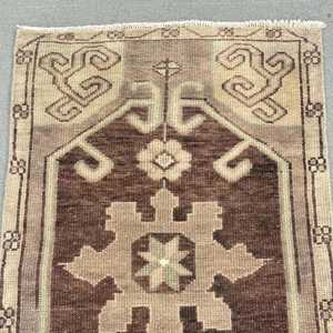 Turkish Rug, 1.7x2.9 ft Vintage Rug, <b>Brown</b> Beige Bordered <b>Wool</b> Rug - Product Image 5