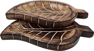 Juego de 2 bandejas decorativas de madera hechas a mano con diseño de hojas, plato de cocina, juego de Bandejas para servir, decoración de cocina para el hogar, ensaladas y postres - Product Image 6