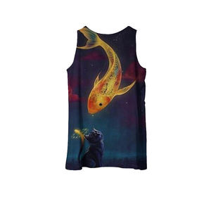 Women V-Neck Tank <b>Top</b> Full Print <b>Cat</b> And Koi Fish Design 100% Polyester Casual Sleeveless <b>Tops</b> Breathable Knitted Fabric OEM - Product Image 2