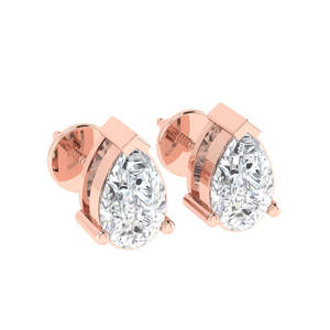 Boucles d'oreilles clous en argent sterling plaqué or blanc/or jaune/or rose, zircone cubique en forme de poire, pierre de naissance d'avril, 5,4 mm X Fine - Product Image 1