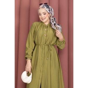 Conjunto de Túnica Larga Verde Oliva para Mujer, Modal y Chifón, Cuello Mao con Cordones, Atuendo Otoñal de Dos Piezas, Incluye Top - Product Image 2