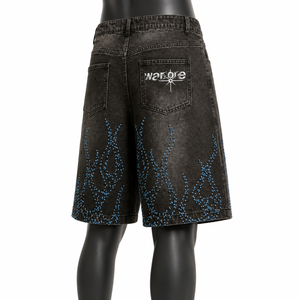 Pantalones Cortos Vaqueros Personalizados de Mezclilla Lavada Estilo Vintage para Hombre, Holgados, Estilo Urbano, con Pedrería y Diseño de Llama, OEM ODM, Marca Privada, Venta al por Mayor - Product Image 5