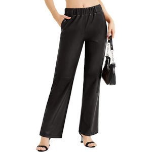 2025 Mejor diseño OEM Monos de cuero para mujer Cintura media Satén Impermeable Recto Pierna ancha Pantalones holgados personalizados con bolsillos - Product Image 5
