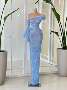 LM A653 Abito Lungo Stile Dolce con Spalle Scoperte, Manica Singola, Dettagli in Pizzo e Paillettes, Motivo <span class=keywords><strong>Leopardato</strong></span> con Lettere, Lunghezza Midi - Product Image 4