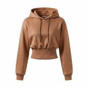 Sudaderas Cortas de Cintura Alta para Mujer al por Mayor, Dobladillo Acordonado Ancho, Hombros Caídos, Mangas Abullonadas, Sudaderas de Felpa de Algodón Hechas a Medida - Product Image 4
