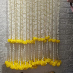 Artificial Flower Garland with Marigold Jasmine Pearl string Mandir Decor for Diwali, Ganpati, Housewarming & Indian Wedding - Product Image 1