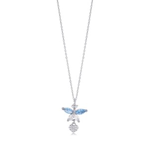 Collier Charme d'Été en Argent Sterling 925 avec Pierre CZ Aigue-marine Coupe Marquise et Petit Cœur, Pendentif Fait Main - Product Image 2