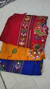 Phulkari <b>Dupatta</b> with Mirror Foil Work Hand Embroidered Cotton Chunni Vintage <b>Scarf</b> Indian Wedding Favor Gift Wrap for Women - Product Image 6