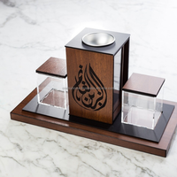 Juego de bandeja Bakhoor de madera decorativa en idioma árabe con caja, quemador de Ramadán, quemador especial Eid Oud de Oriente Medio para decoración del hogar
