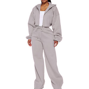 Ensemble sweat à capuche personnalisé pour femmes survêtement ensemble deux pièces pour femmes Boxy Crop sweat à capuche zippé vierge Baggy Jogger ensemble 2026 - Product Image 2