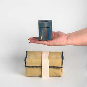 Minimalist <b>Black</b> Wooden Square Oud Burner Featuring Cool Ice Blue Thread <b>Wrap</b> Designed For Modern Aromatherapy Enthusiasts - Product Image 3