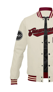 Veste universitaire en laine et cuir à manches courtes aspect rétro patchs personnalisés brodés à col montant et logo sur le devant Placement-MCACVJ36 - Product Image 5