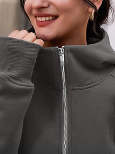 Sweat-shirt à capuche pour femme, manches longues, à porter au quotidien, confortable, doux, à fermeture éclair, uni, basique, décontracté, printemps, confortable, polyvalent, tendance - Product Image 5