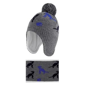 Ensemble <span class=keywords><strong>bonnet</strong></span> et écharpe d'hiver <span class=keywords><strong>pour</strong></span> bébés garçons, <span class=keywords><strong>bonnet</strong></span> à oreillettes respirant, imperméable, réglable, doublure polaire chaude, <span class=keywords><strong>pompon</strong></span>, paquet de 2, gris - Product Image 1