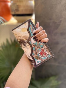 Western Style Cowhide Fur Leather Men's Long <b>Wallet</b> Hand Tooled Carving Hot Sale Fashion Stylish <b>Cash</b> Holder Gift for Him - Product Image 2