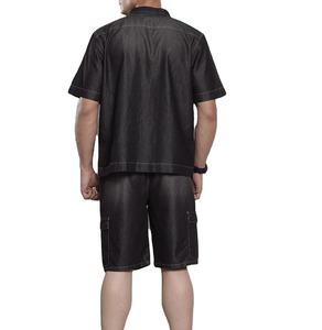 Nouveau T-shirt en denim à logo personnalisé tendance, délavé à l'acide, avec boutons, ensemble de survêtement décontracté et short pour hommes - Product Image 2