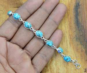 Blue Copper Turquoise Sterling Silver <b>Bracelet</b> <b>Adjustable</b> Handmade Jewelry Natural Gemstone Silver <b>Bracelet</b> Gift - Product Image 6