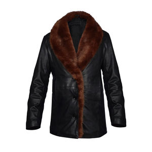 Vente en gros de vestes trench en cuir véritable pour hommes col montant personnalisé avant logo imperméable écologique hiver chaud à la mode - Product Image 1