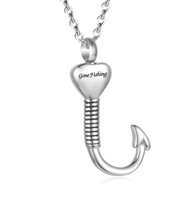 Heart Hook Keepsake Jewelry Stainless Steel Hook Cremation Urn <b>Necklace</b> Pendant <b>Ashes</b> Urn Memorial Unisex Custom Size - Product Image 1