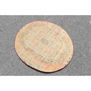 Tapis turc, tapis rond de 2,9 x 2,7 pieds, tapis en laine orange et vert - Product Image 2