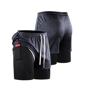 Short de Sport Taille US Logo Personnalisé 2 en 1 Jogger Suit Avec Compression Intérieure Hommes Fitness Workout Training Wear Gym Shorts - Product Image 1