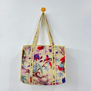กระเป๋าโท้ทผ้าฝ้ายพิมพ์ลายบุนวมกระเป๋าโท้ทอินเดียแบบดั้งเดิมกระเป๋าโท้ททำมือพร้อมกระเป๋าโท้ทพิมพ์ลายบล็อคมือ - Product Image 1